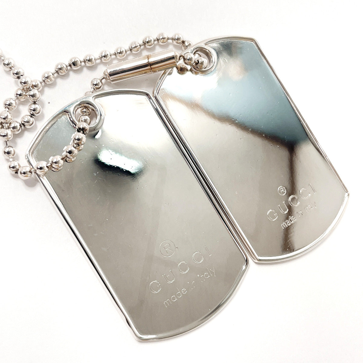 GUCCI Necklace dog tag double plate Ball chain Silver925 Silver