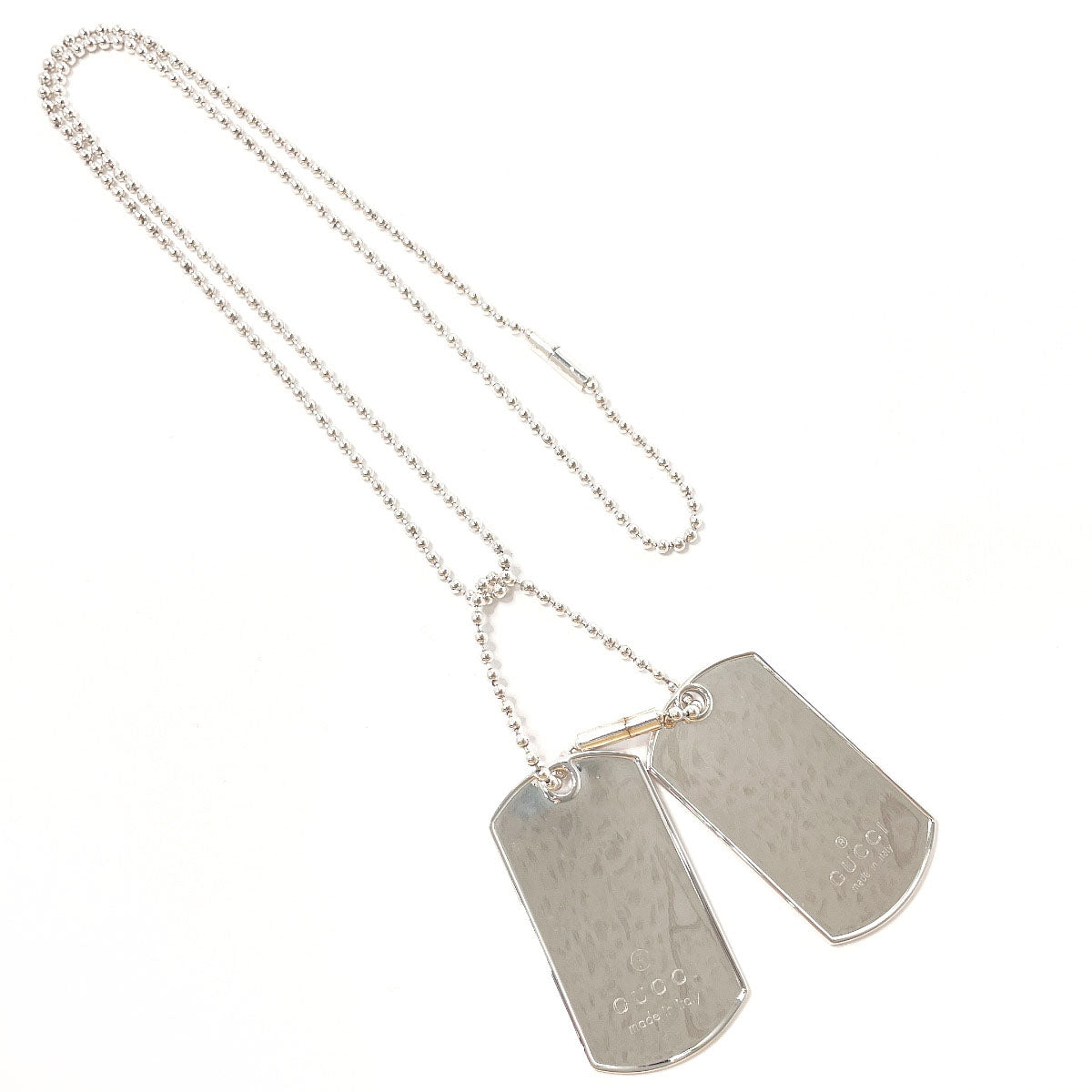 GUCCI Necklace dog tag double plate Ball chain Silver925 Silver