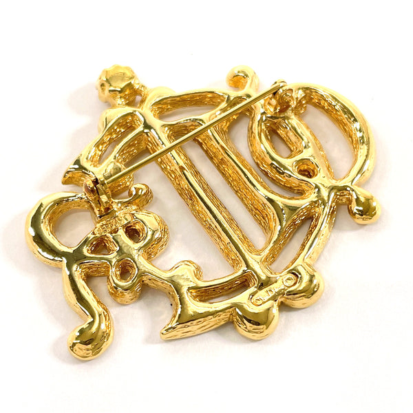 Christian Dior Brooch Emblem logo vintage metal/Rhinestone gold unisex Used