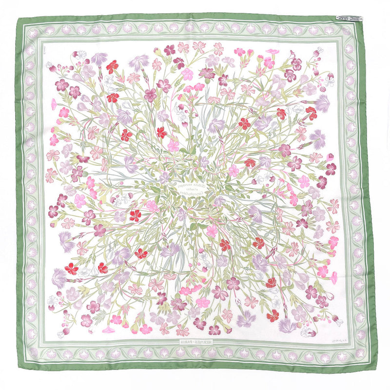 HERMES scarf Carre 90 Wild carnations and dianthus silk green Women Used