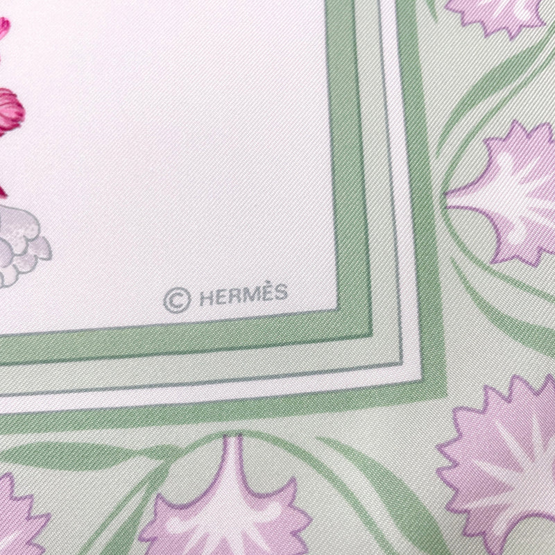 HERMES scarf Carre 90 Wild carnations and dianthus silk green Women Used
