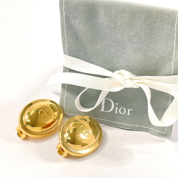 Christian Dior Earring Oval Logo vintage metal gold Women Used
