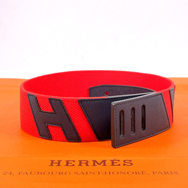 HERMES belt Croisière H canvas/Epsom Red Red ZCarved seal Women Used