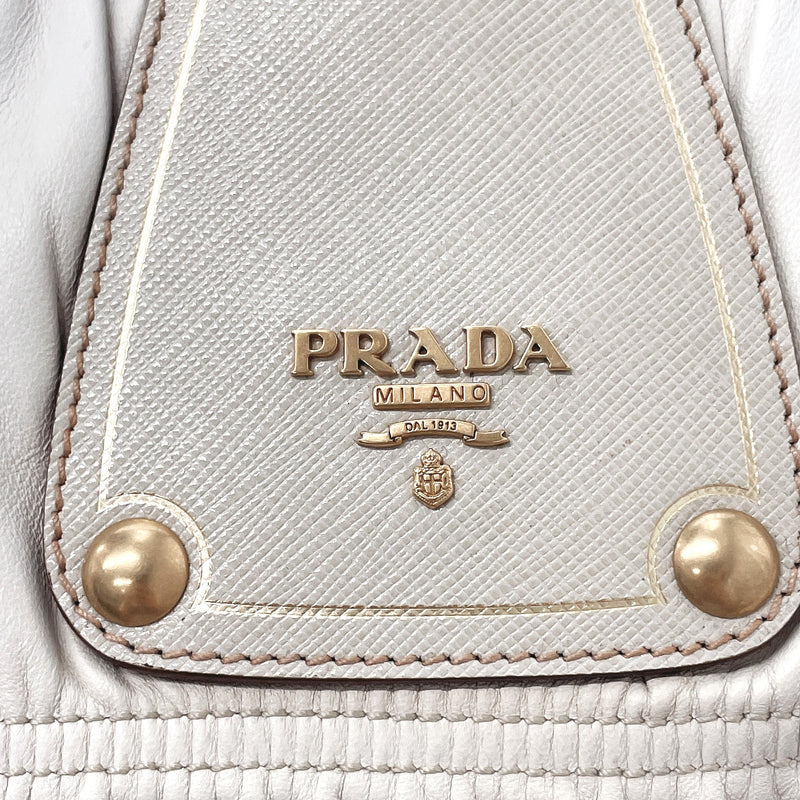 PRADA Tote Bag BN1232 gathered Nappa Goful leather white Women Used