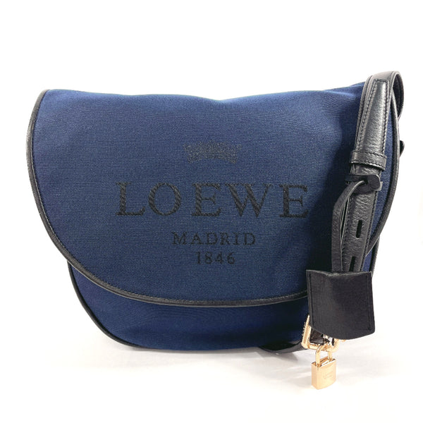 LOEWE Shoulder Bag Heritage canvas/leather Navy unisex Used