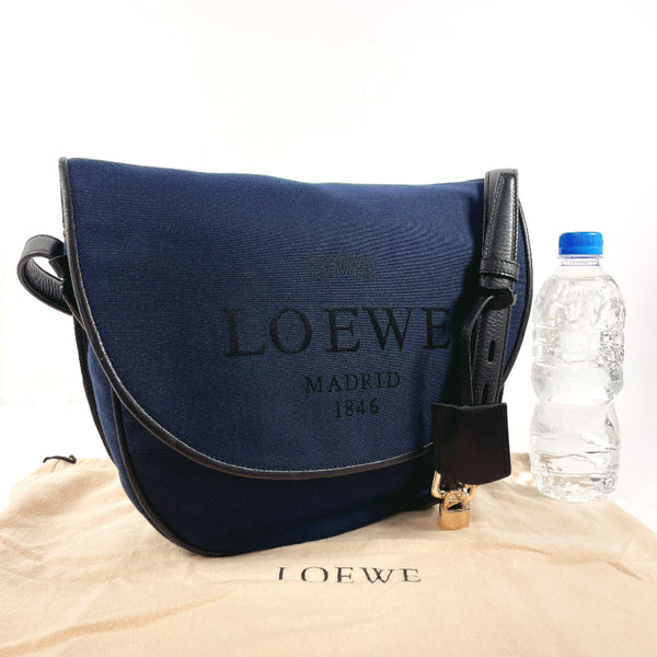 LOEWE Shoulder Bag Heritage canvas/leather Navy unisex Used