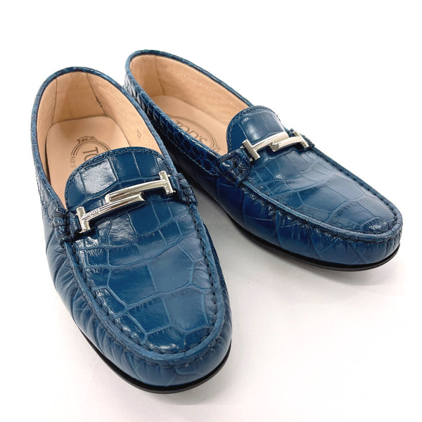 TOD’S loafers Croco embossed leather blue Women Used
