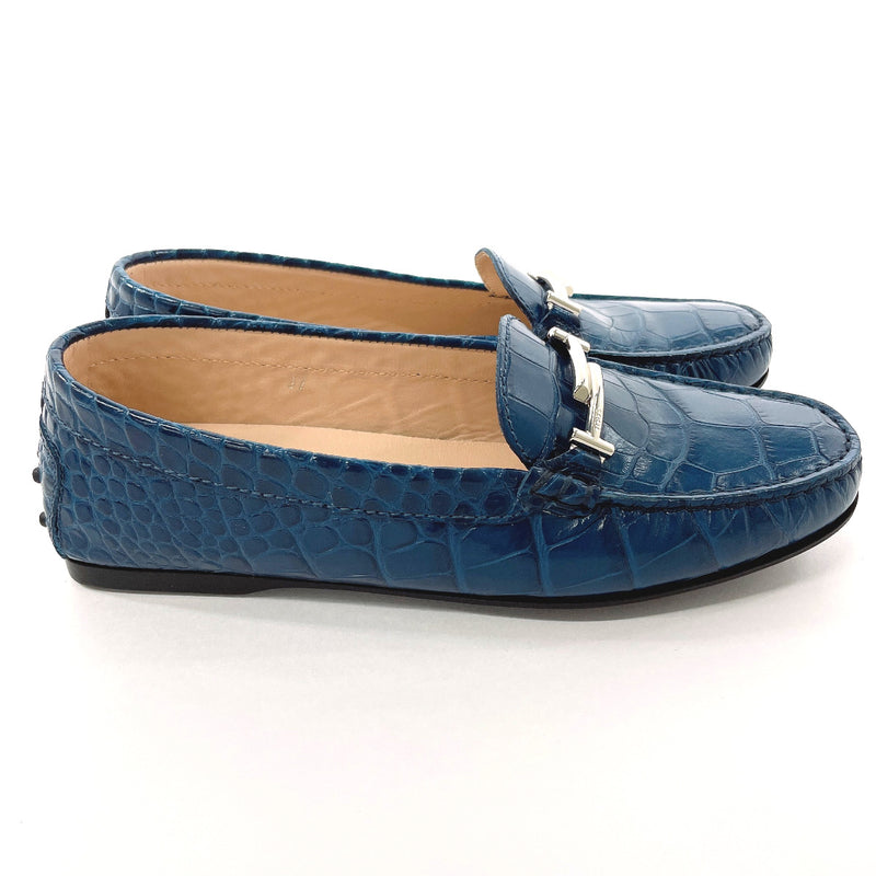 TOD’S loafers Croco embossed leather blue Women Used