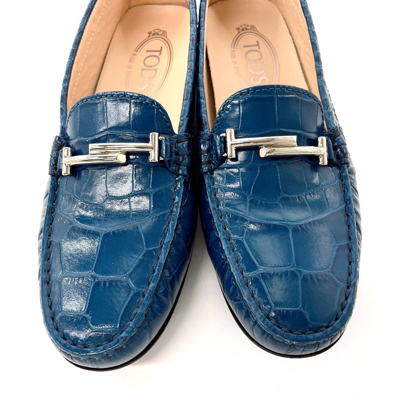 TOD’S loafers Croco embossed leather blue Women Used