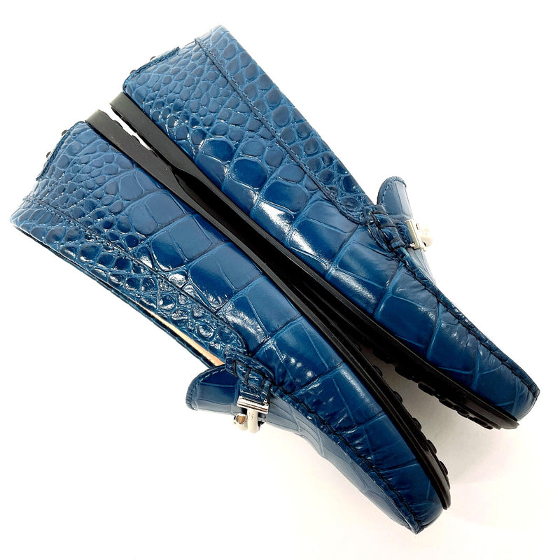 TOD’S loafers Croco embossed leather blue Women Used