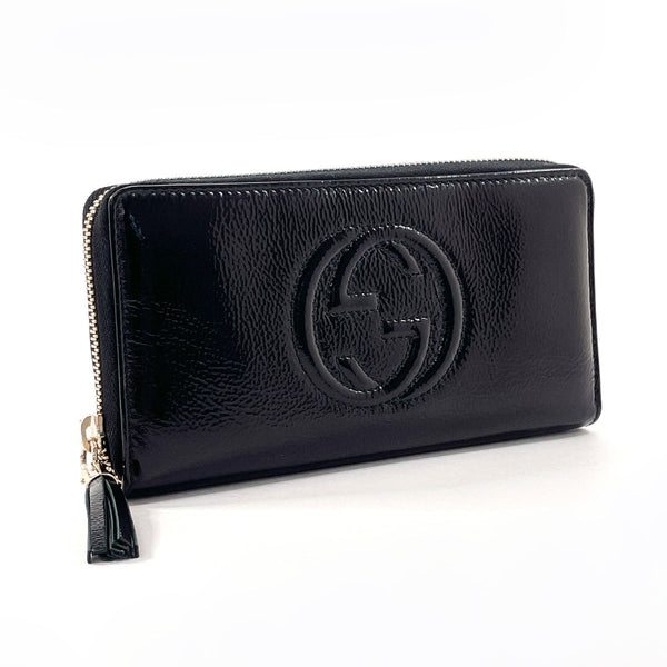 GUCCI purse 308004 Soho Zip Around Patent leather Black Women Used