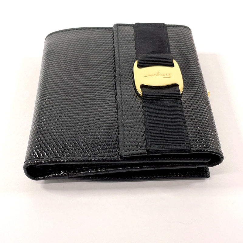 Salvatore Ferragamo Tri-fold wallet 22 3058 Vala purse with a clasp leather Black Women Used