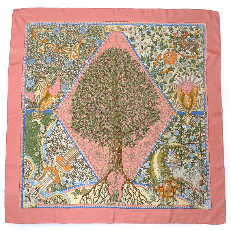 HERMES scarf Carre 90 Axis Mundi The central axis of the world silk pink pink Women Used