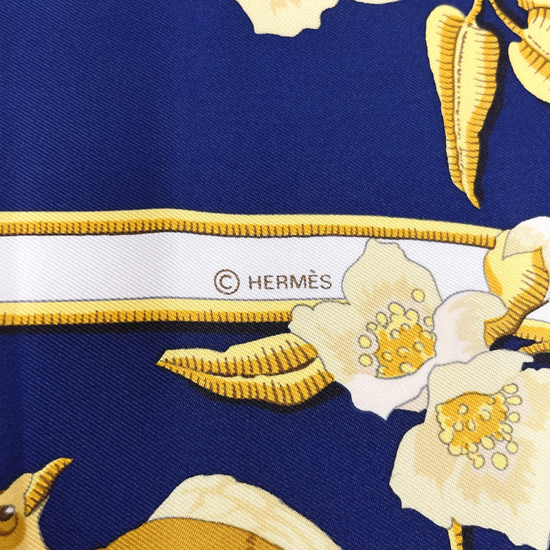 HERMES scarf Carre 90 Caraibes Caribbean silk Navy Women Used