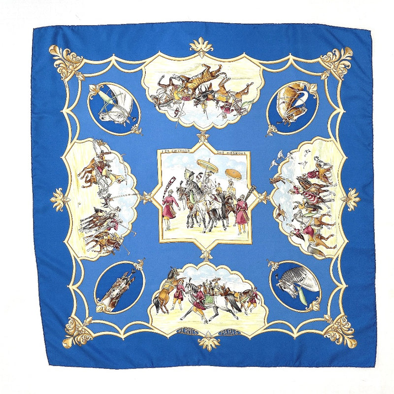 HERMES scarf Carre 90 LES CHEVAUX DES MOGHOLS Mughal horse silk blue Women Second hand