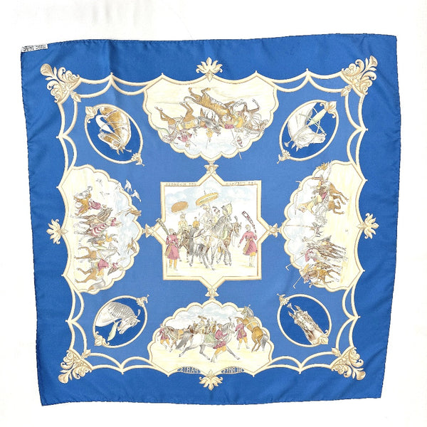 HERMES scarf Carre 90 LES CHEVAUX DES MOGHOLS Mughal horse silk blue Women Used