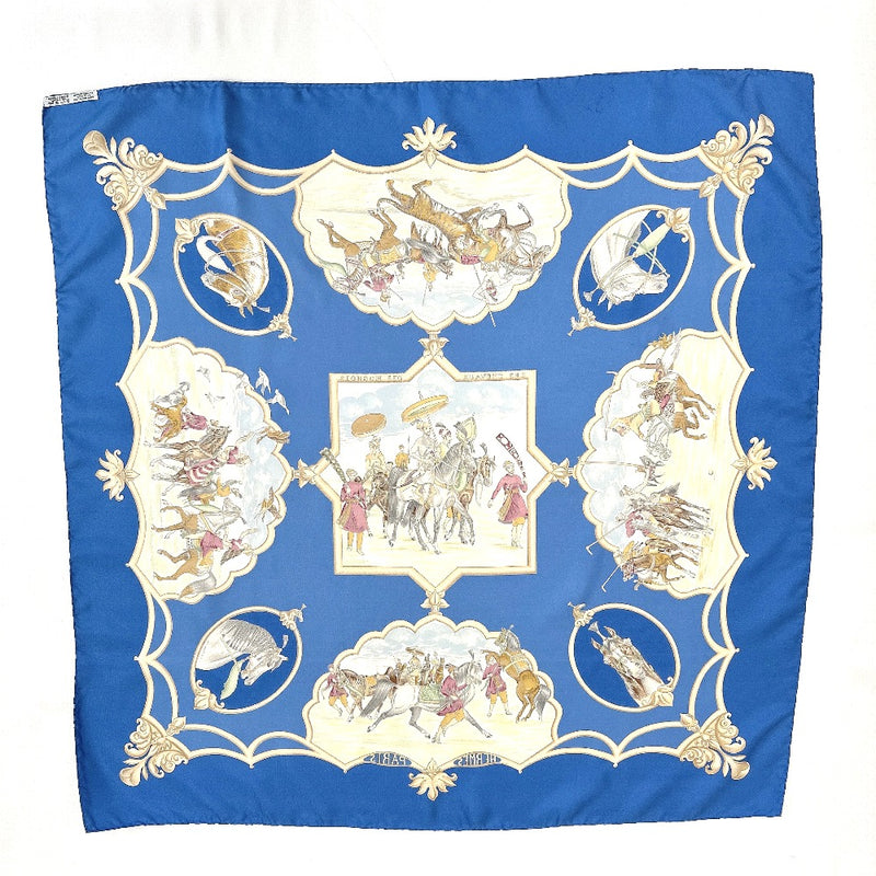 HERMES scarf Carre 90 LES CHEVAUX DES MOGHOLS Mughal horse silk blue Women Used