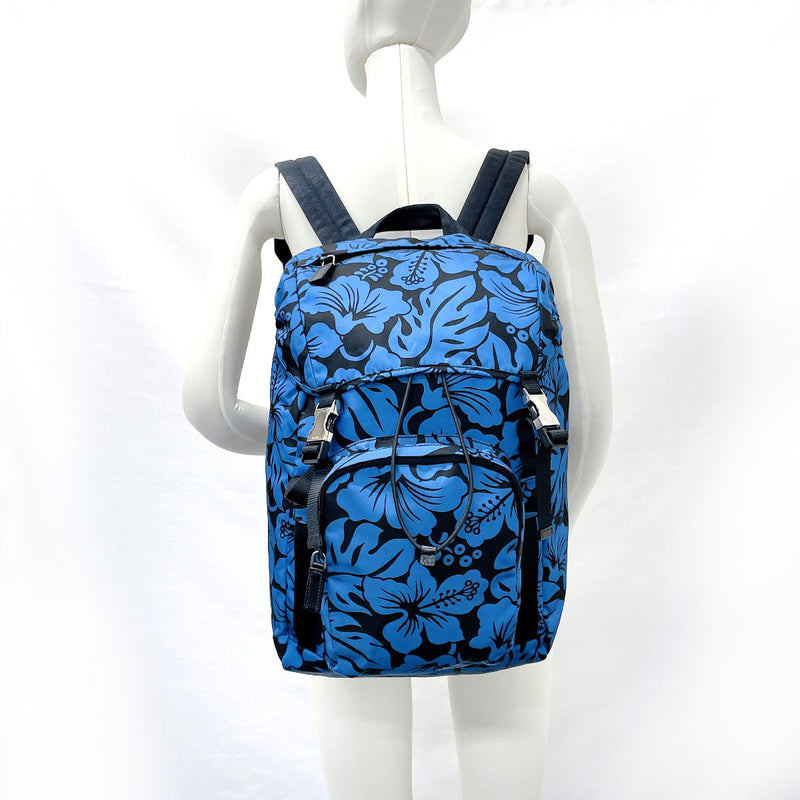 PRADA Backpack Daypack V135 Hibiscus pattern Nylon blue Women Used