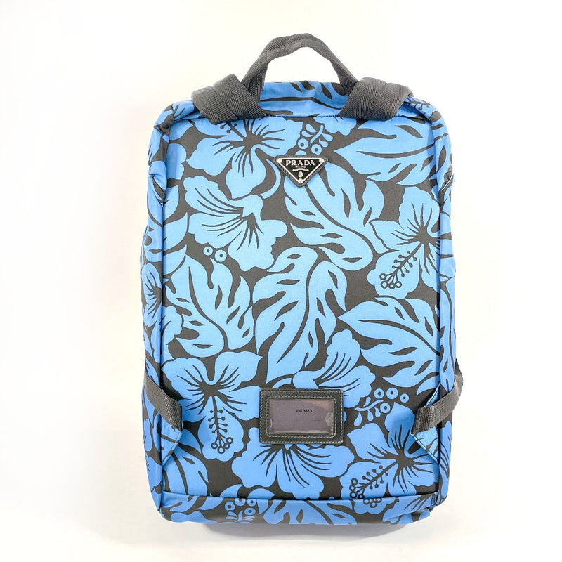 PRADA Backpack Daypack V135 Hibiscus pattern Nylon blue Women Used