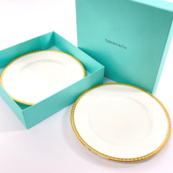 TIFFANY&Co. Tableware Gold Band pair plate Pottery white white unisex Used