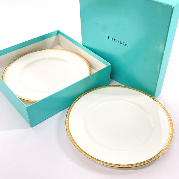 TIFFANY&Co. Tableware Gold Band pair plate Pottery white white unisex Used