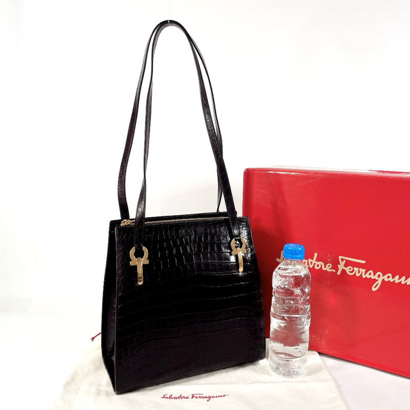 Salvatore Ferragamo Shoulder Bag BW-21 7708 Gancini Croco embossed leather Brown Women Used