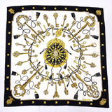 HERMES scarf Carre 90 LES CLES key handle silk Black Black Women Used