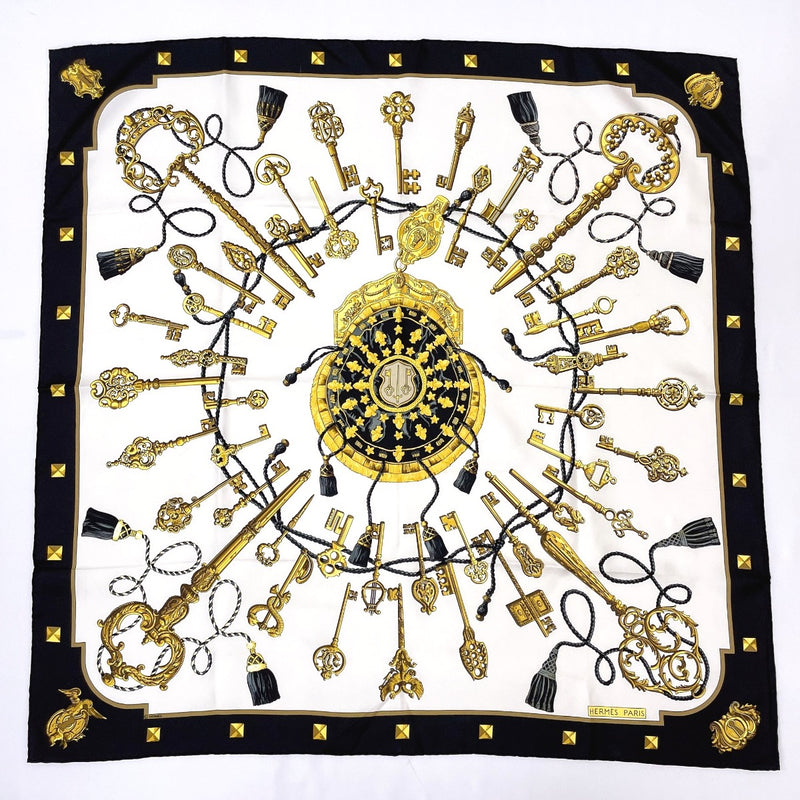 HERMES scarf Carre 90 LES CLES key handle silk Black Black Women Used