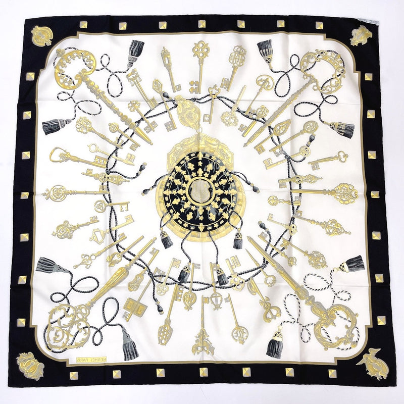 HERMES scarf Carre 90 LES CLES key handle silk Black Black Women Used