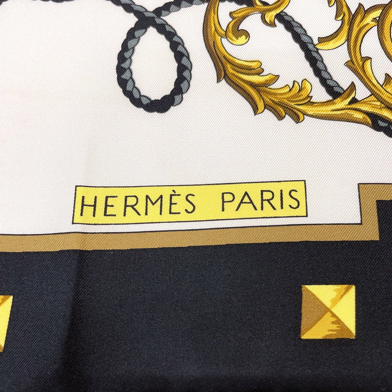 HERMES scarf Carre 90 LES CLES key handle silk Black Black Women Used