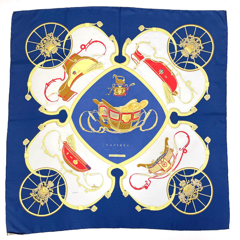 HERMES scarf Carre 90 SPRINGS silk blue Women Used