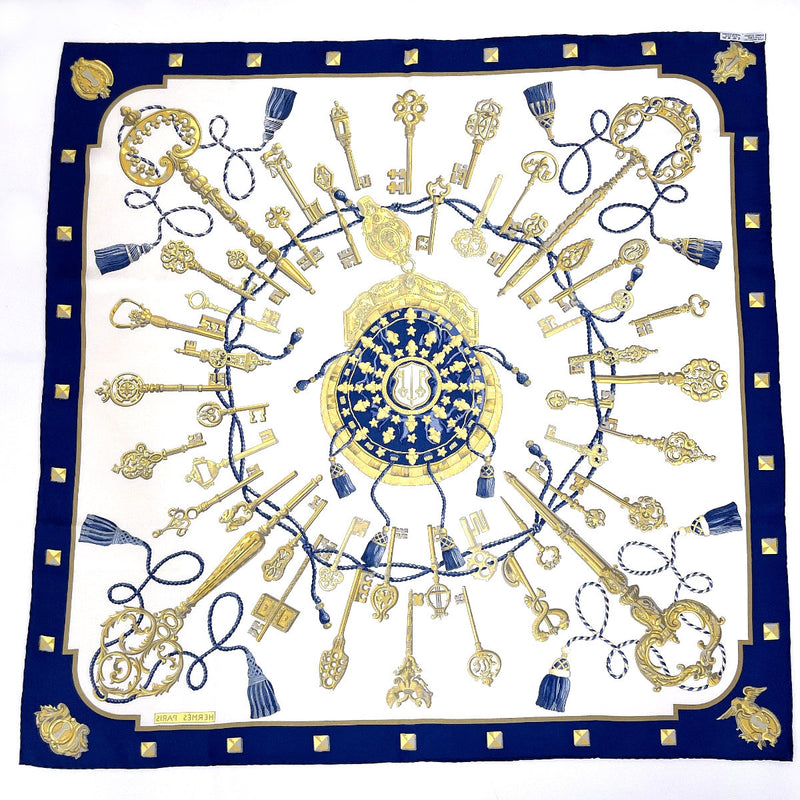 HERMES scarf Carre 90 LES CLES Key silk blue Women Used