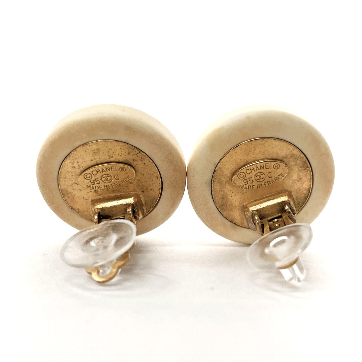 CHANEL Earring COCO Mark vintage plastic/metal white 95 C