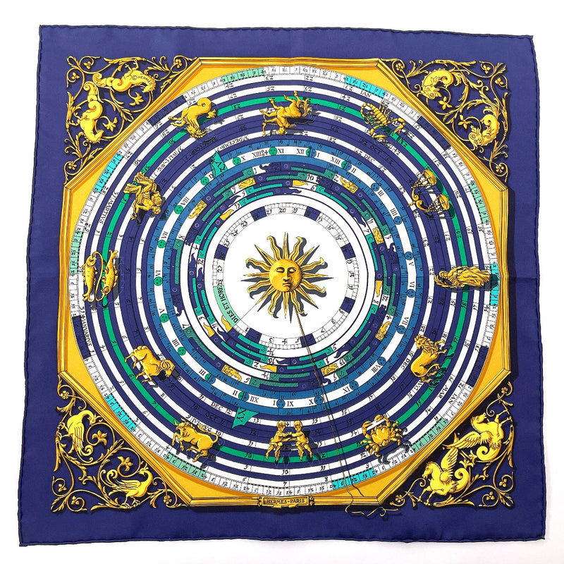 HERMES scarf DIES ET HORE Astrology Carre 45 silk Navy Women Used