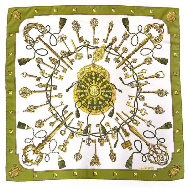 HERMES scarf Carre 90 LES CLES Key silk khaki Women Used