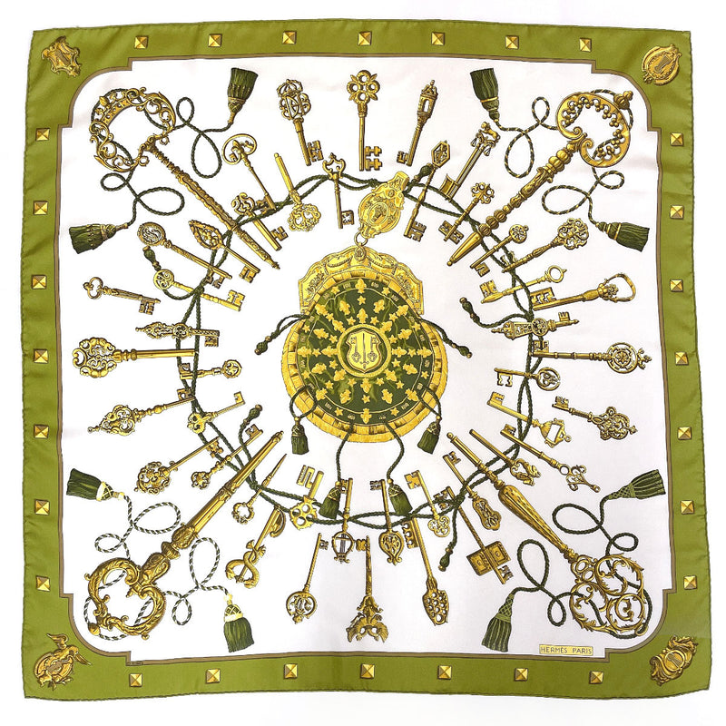 HERMES scarf Carre 90 LES CLES Key silk khaki Women Used