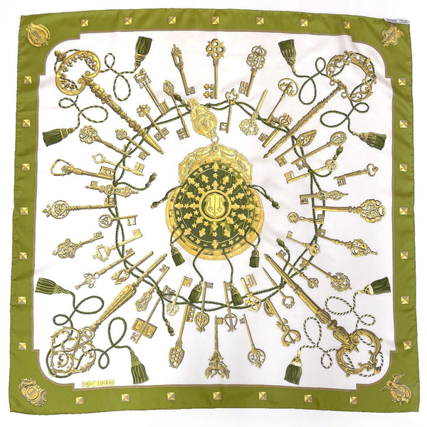 HERMES scarf Carre 90 LES CLES Key silk khaki Women Used