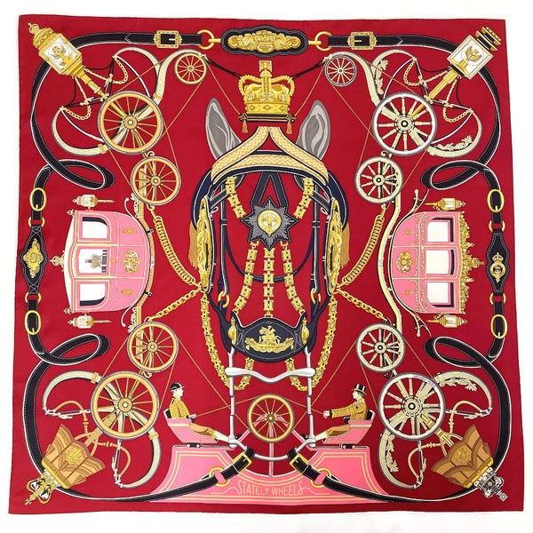 HERMES scarf H004163S 02 Carre 90 Stately Wheels silk Bordeaux Bordeaux Women New