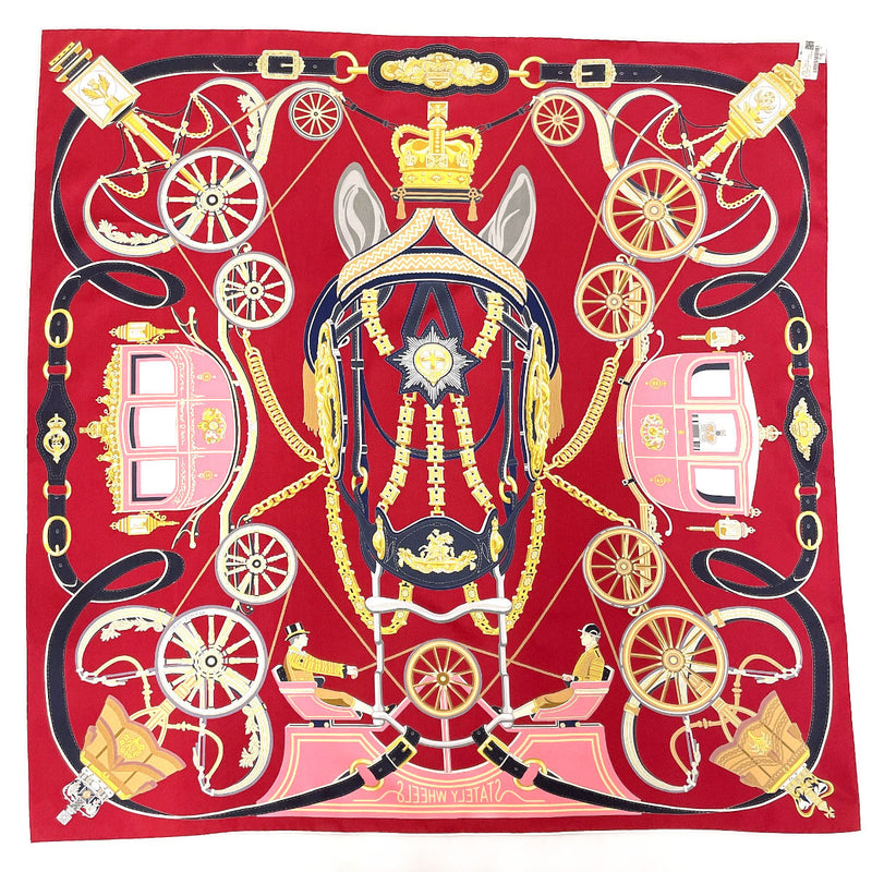 HERMES scarf H004163S 02 Carre 90 Stately Wheels silk Bordeaux Bordeaux Women New