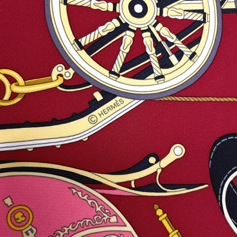 HERMES scarf H004163S 02 Carre 90 Stately Wheels silk Bordeaux Bordeaux Women New