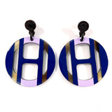 HERMES earring H Equip Buffalo horn/metal Navy Navy Women Used