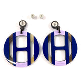 HERMES earring H Equip Buffalo horn/metal Navy Navy Women Used