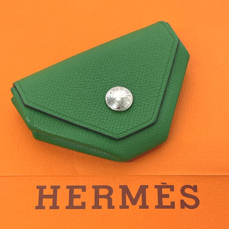 HERMES coin purse Revan Cattle Epsom green □OCarved seal Women Used