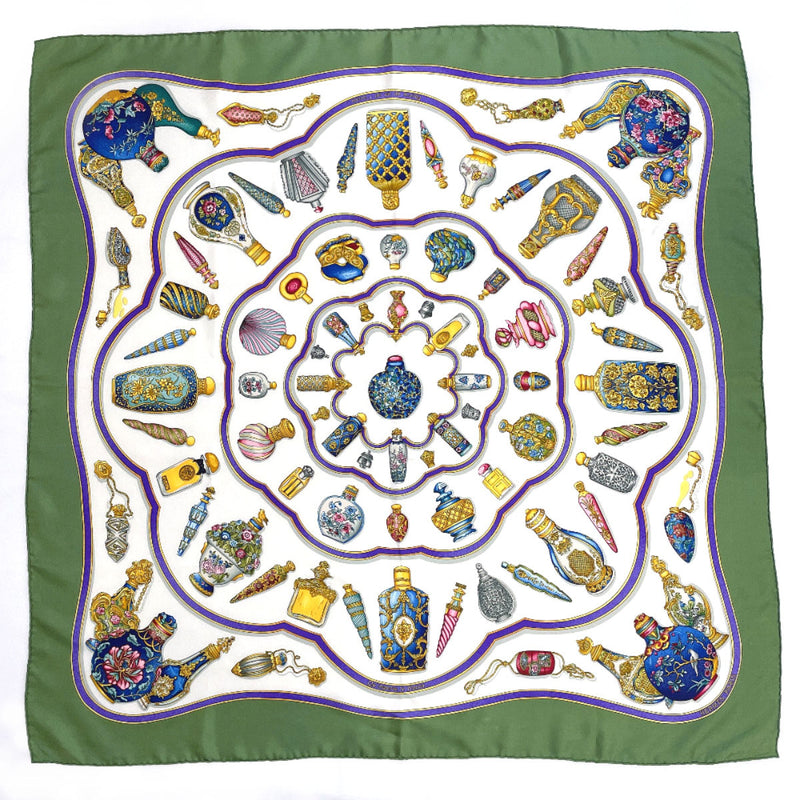 HERMES scarf Carre 90 Qu'importe le flacon perfume bottle silk green Women Used