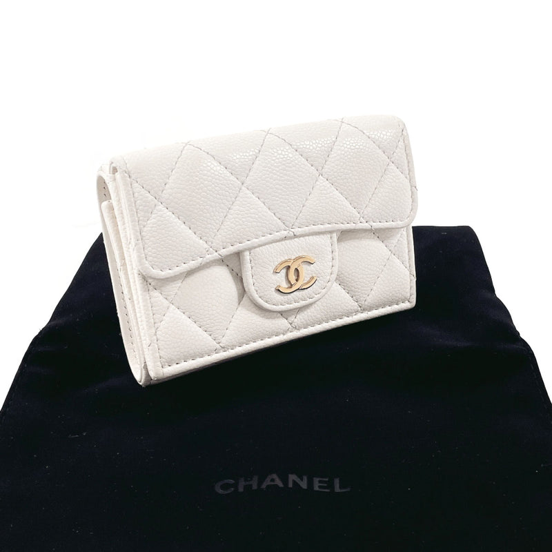 CHANEL Tri-fold wallet AP0230 Classic Small Flap Matelasse Matt caviar skin white Women Used