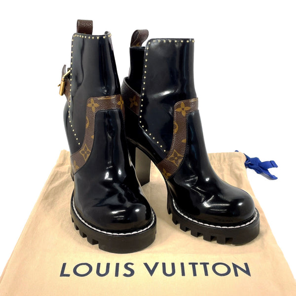 LOUIS VUITTON boots Star trail line short boots Patent leather/Monogram canvas Black Black Women Second hand