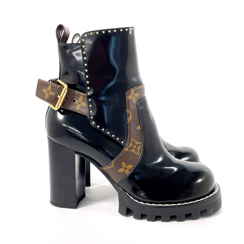 LOUIS VUITTON boots Star trail line short boots Patent leather/Monogram canvas Black Black Women Used