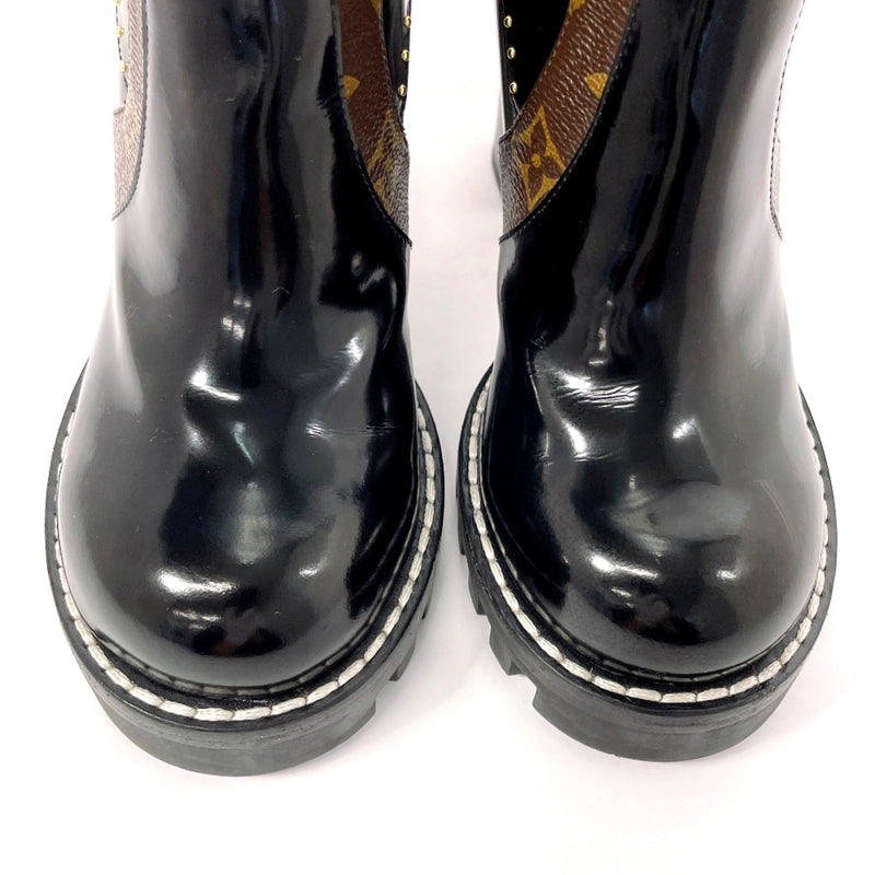 LOUIS VUITTON boots Star trail line short boots Patent leather/Monogram canvas Black Black Women Second hand