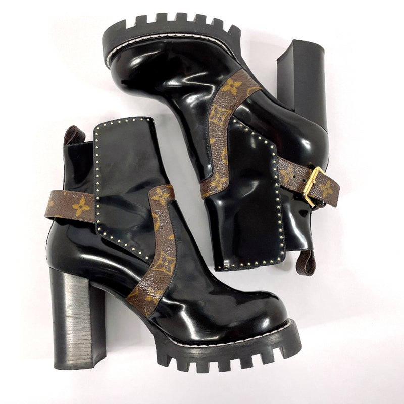 LOUIS VUITTON boots Star trail line short boots Patent leather/Monogram canvas Black Black Women Used