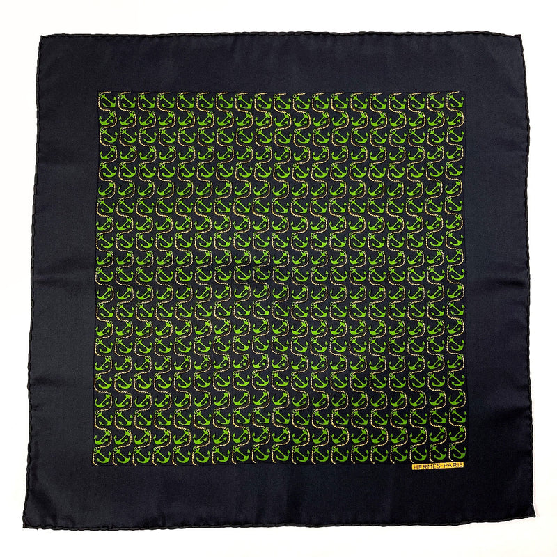 HERMES handkerchief Pocket chief silk Black mens Used